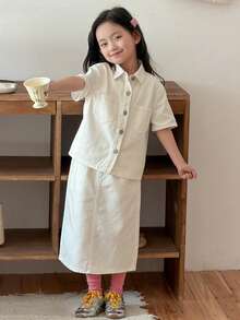 DAZY Girls (Small) Casual Solid Color Korean Style Fresh Denim Set - White - View 6