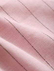 DAZY 女士条纹单排扣休闲商务短袖衬衫 - 藕粉色 - 查看 8
