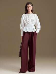 Ontre Áo nữ dáng rộng mùa xuân/hè 2026, phù hợp với nhiệt độ 5-15°C, thích hợp mặc mùa xuân/hè, đi làm, công sở, dành cho phụ nữ chuyên nghiệp, phong cách công sở thường ngày, phối đồ mùa thu, trang phục Giáng sinh, phong cách thành thị thanh lịch, tối giản trang nhã. - trắng - Xem 2