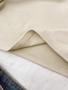 SHEIN 少女纯色肩部褶皱休闲百搭日常穿着T恤 - 杏色 - 查看 6