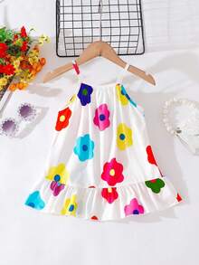 SHEIN Playful Pals 女宝宝韩版时尚休闲可爱条纹印花编织连衣裙，夏季 - 彩色 - 查看 2