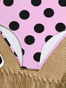 Pink Polka Dot Tween Girls One-Piece Swimsuit, Summer Beach - Multicolor - View 6