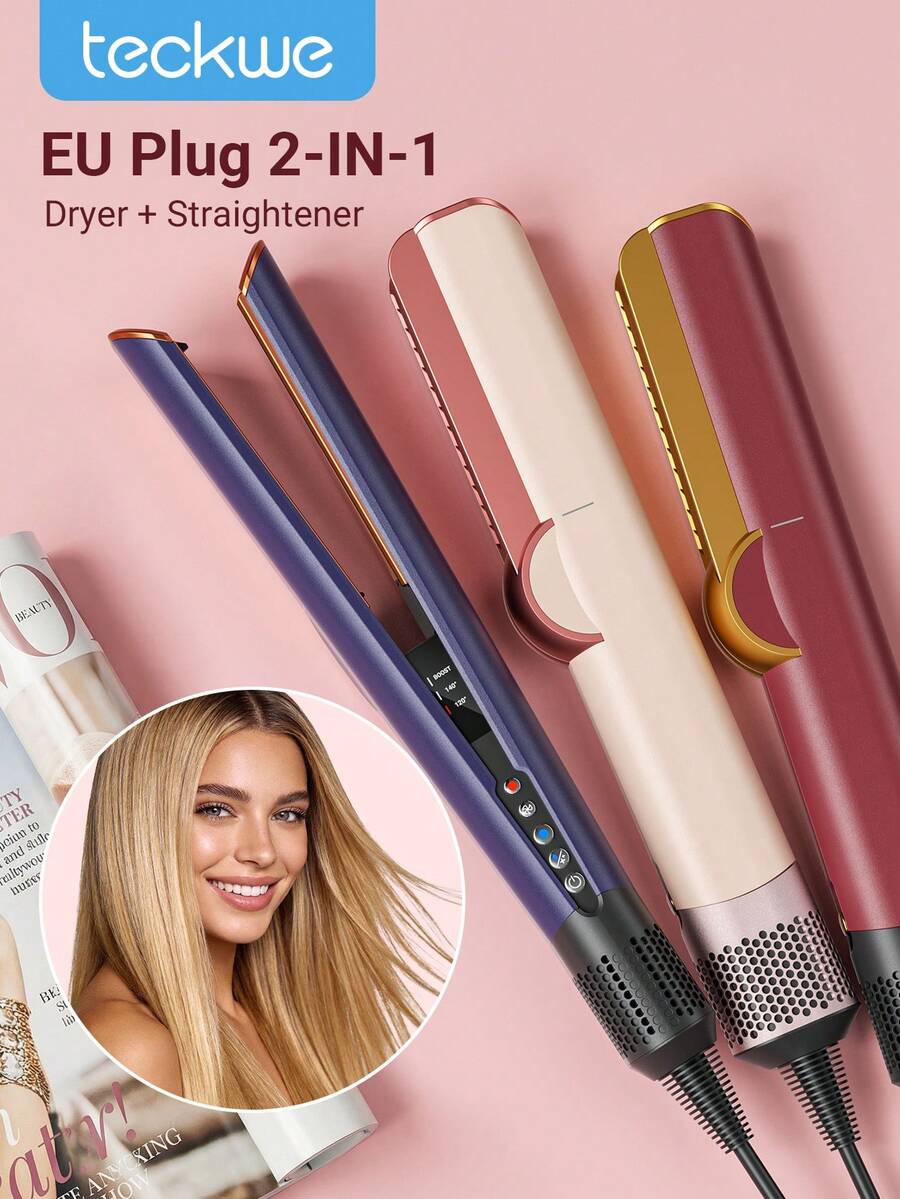 Teckwe 二合一吹直器，快速干发负离子直发器，防烫吹风梳，适用于家庭、宿舍、美发沙龙 - 查看 1