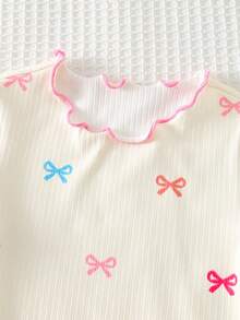 Cozy Pixies Baby Girl Floral Print Ruffle Hem Short Sleeve Top, Baby Girl - Apricot - View 6