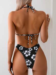 SHEIN Swim Mod Summer Women's Floral Print Halter Tied Sexy Bikini Swimwear - Multicolor - View 2