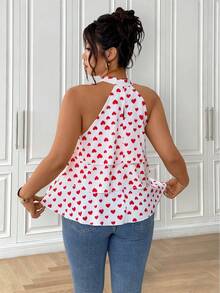 Elenzga Plus Size Heart Print Spaghetti Strap Camisole Tiered Peplum Top - Multicolor - View 2