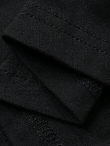 DAZY 女士蝴蝶结印花圆领短袖休闲百搭T恤 - 黑色 - 查看 5