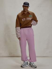 Musero 宽松束口针织运动裤，基础款纯色慢跑裤，双层平角腰带，冬季必备单品 - 藕粉色 - 查看 1