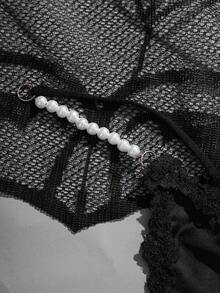 时尚蕾丝边珍珠腰带性感丁字裤 - 黑色 - 查看 8