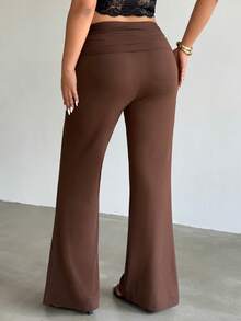 Firerie Quần legging ống loe cạp cao, màu trơn, cỡ lớn, đính kim loại. - Cà phê nâu - Xem 2