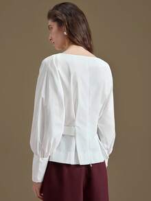 Ontre Áo nữ dáng rộng mùa xuân/hè 2026, phù hợp với nhiệt độ 5-15°C, thích hợp mặc mùa xuân/hè, đi làm, công sở, dành cho phụ nữ chuyên nghiệp, phong cách công sở thường ngày, phối đồ mùa thu, trang phục Giáng sinh, phong cách thành thị thanh lịch, tối giản trang nhã. - trắng - Xem 3