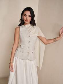 Modelyn 复古都市时尚修身腰部纹理背心 - 杏色 - 查看 5