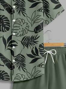 VIVINTIMO Men's Tropical Plant Leaf Print Vacation Style Shirt Set