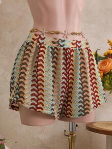 Swim Vcay Women's Summer Beach Vacation Knit Jacquard Loose Cover-Up & Shorts Set - Multicolor - View 4