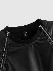 ROMWE MEN Street Life 男士圆领短袖时尚夏季百搭PU紧身T恤 - 黑色 - 查看 3