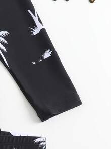 SHEIN Maillot de bain à manches longues avec imprimé palmier pour adolescents garçons, convient pour les vacances à la plage - Noir et Blanc - Voir 7