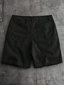 AXEPEAK Men's Maple Leaf Pattern Denim Shorts - Black - View 2