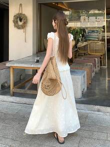 DAZY 女士V领蕾丝休闲韩版衬衫+半裙两件套 - 白色 - 查看 10