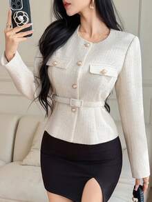 Dazy-Less Women's Casual Design White Jacket, Versatile Regular Jacket, Suitable For Spring, Summer, Valentine's Day - White - View 5