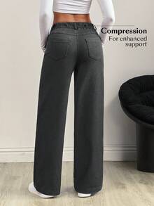 Flexra Quần jean nữ cạp chun co giãn có túi, kiểu dáng đơn giản, thời trang và đa năng. - Màu Xám nhạt - Xem 2