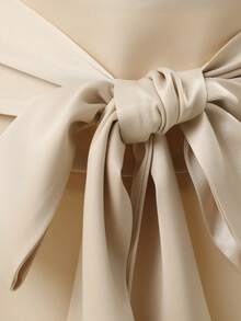 Olithes 女士优雅时尚腰带宽松阔腿短裤 - 杏色 - 查看 3