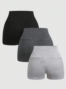 Girlism 4件套少女纯色高腰休闲针织瑜伽骑行短裤，带手机袋，运动休闲风，春夏款 - 彩色 - 查看 2