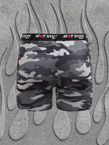 HOT STUFF X SHEIN Men's Camouflage Print Contrast Letter Heart Tape Waist Comfortable Trunks - Army Green - View 2