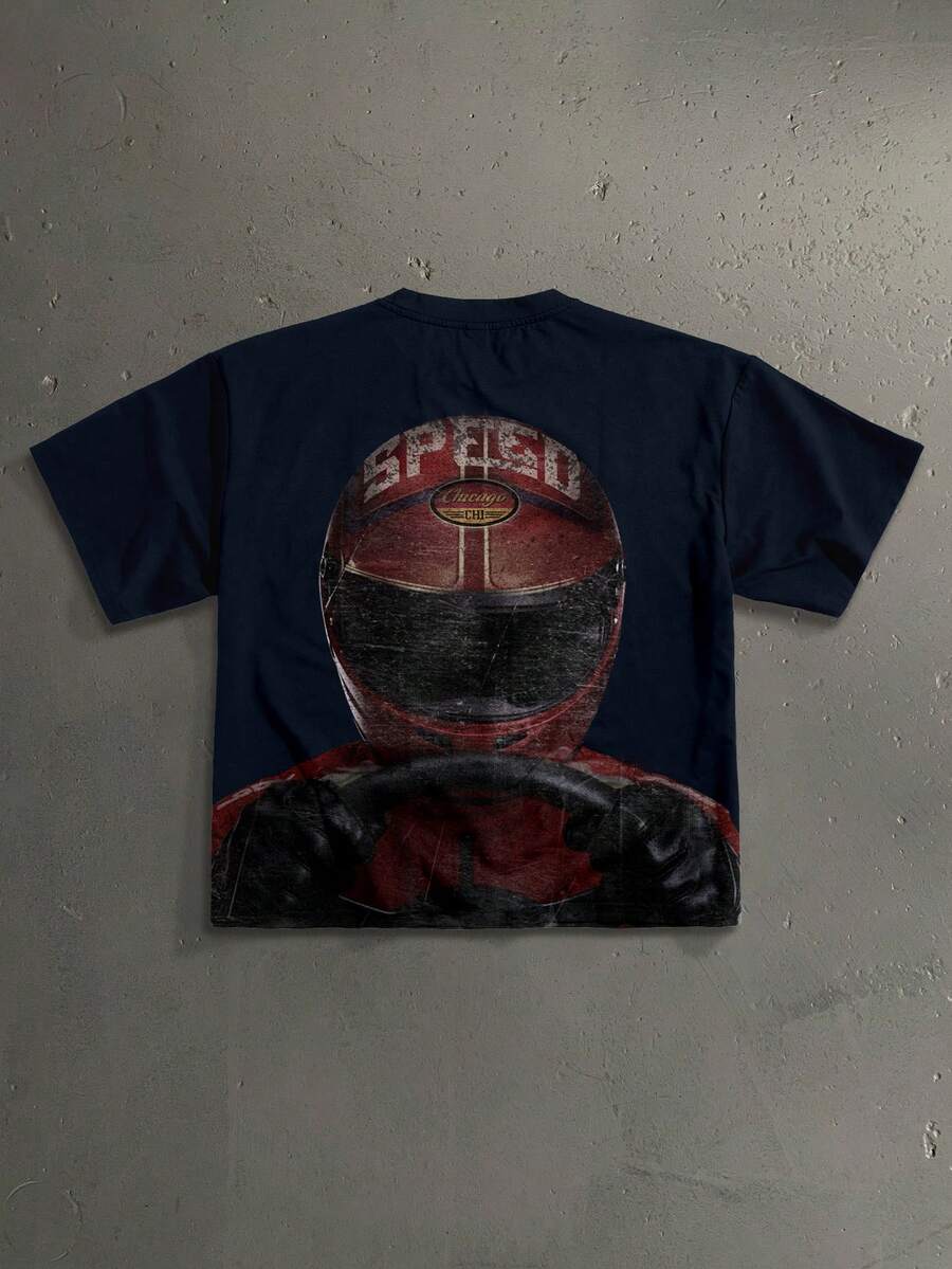 StoneGrade Áo thun nam tay ngắn cổ tròn in họa tiết toàn thân - Màu xanh hải quân - Xem 1