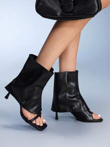 CUCCOO GRLICON Women's Fashion Pinch Square Toe Stiletto Sandals Cool Boots Valentine's Day - Black - View 4