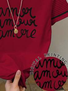 Resyla 女士字母条纹圆领短袖休闲百搭T恤 - 白色 - 查看 3