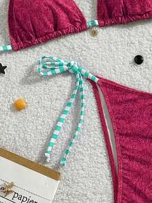 Swim Mod 春假女士休闲运动沙滩可调节肩带泳装套装 - 紫色 - 查看 3