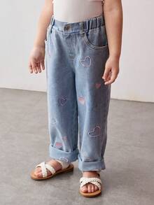 Maija Kids Jeans de mezclilla casual con bordado de corazón para niña - Lavado ligero - Ver 3