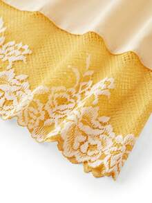 LUVLETTE 柔软 100% 纯棉 奢华蕾丝领口细节吊带睡裙内衣 - 黃色 - 查看 8