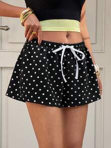 Muchica Women's Summer New Polka Dot Loose Shorts - Black and White - View 6