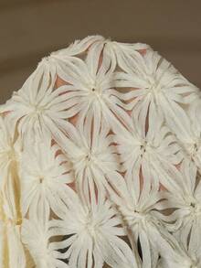 Aveloria Rosie 女士法式浪漫奢华连衣裙，精致镂空3D花卉设计，圆领，收腰，泡泡袖，短袖中长连衣裙 - 米色 - 查看 8