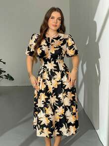 Firerie 大码女式碎花泡泡袖短裙，黄色碎花图案，适合海滩、约会、音乐节、派对、婚礼等场合，性感、优雅、通勤、返校、度假、浪漫 - 彩色 - 查看 7