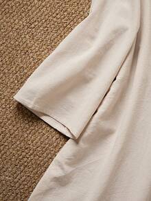 Louniche 女士中长款棉麻短袖衬衫，复古刺绣，宽松版型，轻盈透气，单排扣，亚麻衬衫 - 杏色 - 查看 7