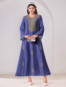 Al Najma Casual Floral Print Flare Sleeve Modest Arabic Style Dress Turkish Dress Modest Dress Caftan Dress Arabian Dress - Multicolor - View 5