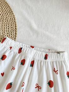 Vintaside Kids Tween Girls' White Strawberry Bow Accent Short Sleeve T-Shirt And Pants Set, Casual Outfit For Autumn - Multicolor - View 6