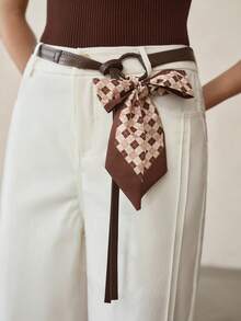 MOTF PREMIUM WOMEN'S WHITE DENIM EFFECT SIDE SEAM BELTED PANTS - Apricot - View 3