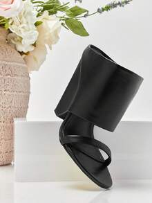 SHUZIA New Ladie's Black Canvas Cuffed High Heel Sandal, Round Toe Spring Summer Chic Holiday Shoes - Black - View 7