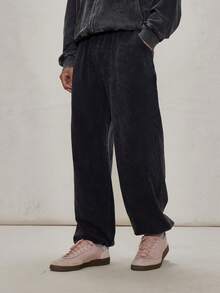 Musero Washed Baggy Cuff Ankle Woven Label Sweatpants Elasticated Waistband Bottoms Tracksuit Co Ord Bottoms Only Winter Essentials - Black - View 4