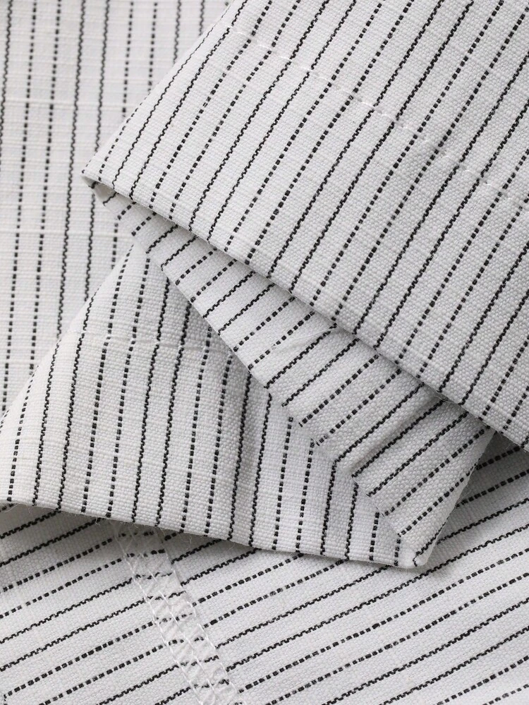 Women's Vertical Striped Shirt Set, Casual Loose Waist Tie Top And Wide Leg Pants 2-Piece Outfit, Summer