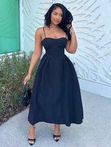 Alexandranx Váy dài bằng vải tuyn thanh lịch dành cho nữ, thích hợp cho buổi hẹn hò thường ngày, đi chơi, tiệc hộp đêm, mùa thu - màu đen - Xem 1