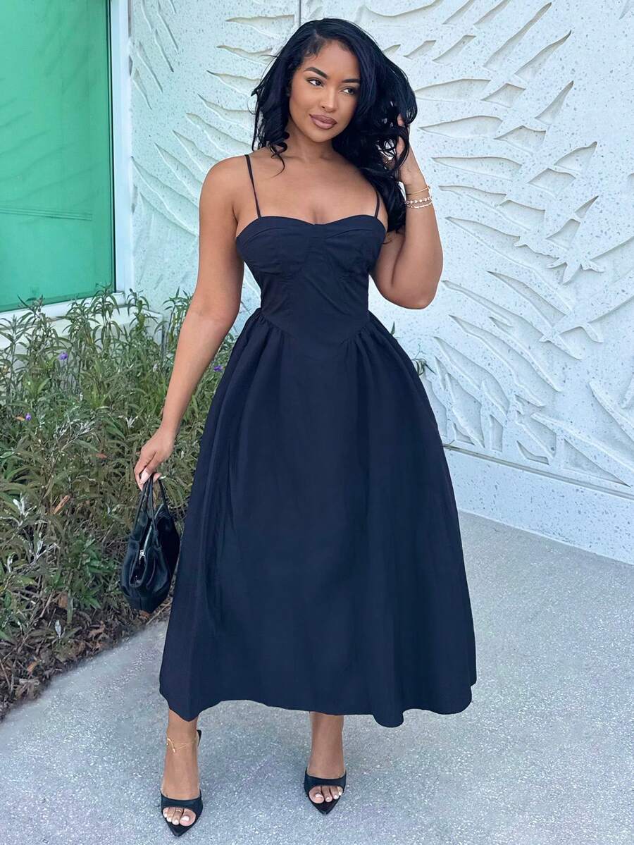 Alexandranx Váy dài bằng vải tuyn thanh lịch dành cho nữ, thích hợp cho buổi hẹn hò thường ngày, đi chơi, tiệc hộp đêm, mùa thu - màu đen - Xem 1