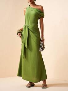 Zivah 2026 Frühling Neuer Urlaubsstil Strand Hochzeit Party Feiertag Elegantes Bankett Hochwertiges Formelles Date Asymmetrischer Ausschnitt Twist Vorne Meerjungfrau Kleid - Grün - Übersicht 4