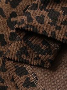 FRIFUL Áo khoác nữ bằng vải nhung kẻ in họa tiết da báo, có khóa kéo phía trước và dây rút, có mũ trùm đầu. - màu nâu - Xem 7