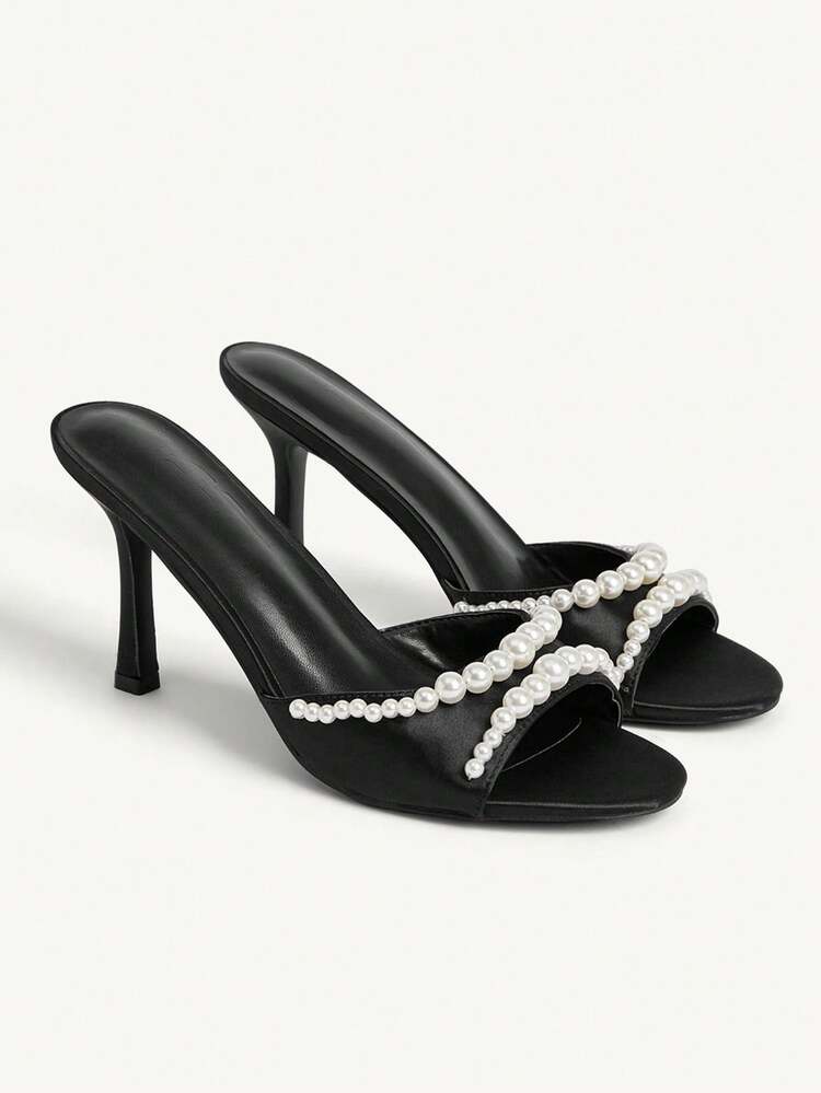 CUCCOO CHICEST New Arrival Summer Women Pearly Round Toe Slim High Heel Sandals, Elegant, Romantic White Satin Bridal, Bridesmaid High Heel Shoes, Fashion Party Formal Wear Suitable For Wedding For Christmas Elegant Shoes Wedding Shoes