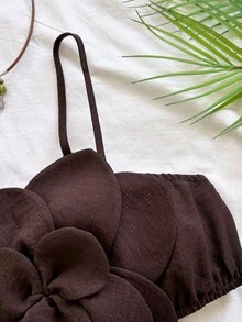 Soleia Women's Vacation Brown 3D Floral Top And Casual Shorts 2 Pieces Set Two Piece Summer Set Cute Two Piece Set Petite Two Piece Set - Brown - View 4