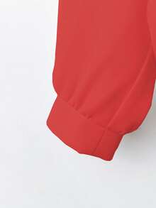 Franclia 法式优雅编织翻领长袖系带开衫，新款夏季白色女式衬衫 - 紅色 - 查看 4